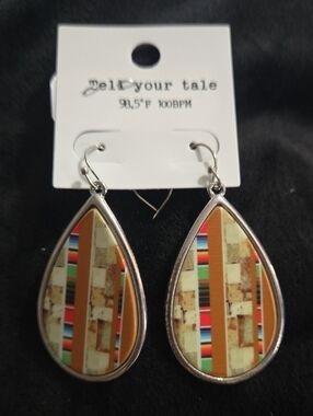 Tell Your Tale Multicolor Teardrop Earrings with Orange Accent
